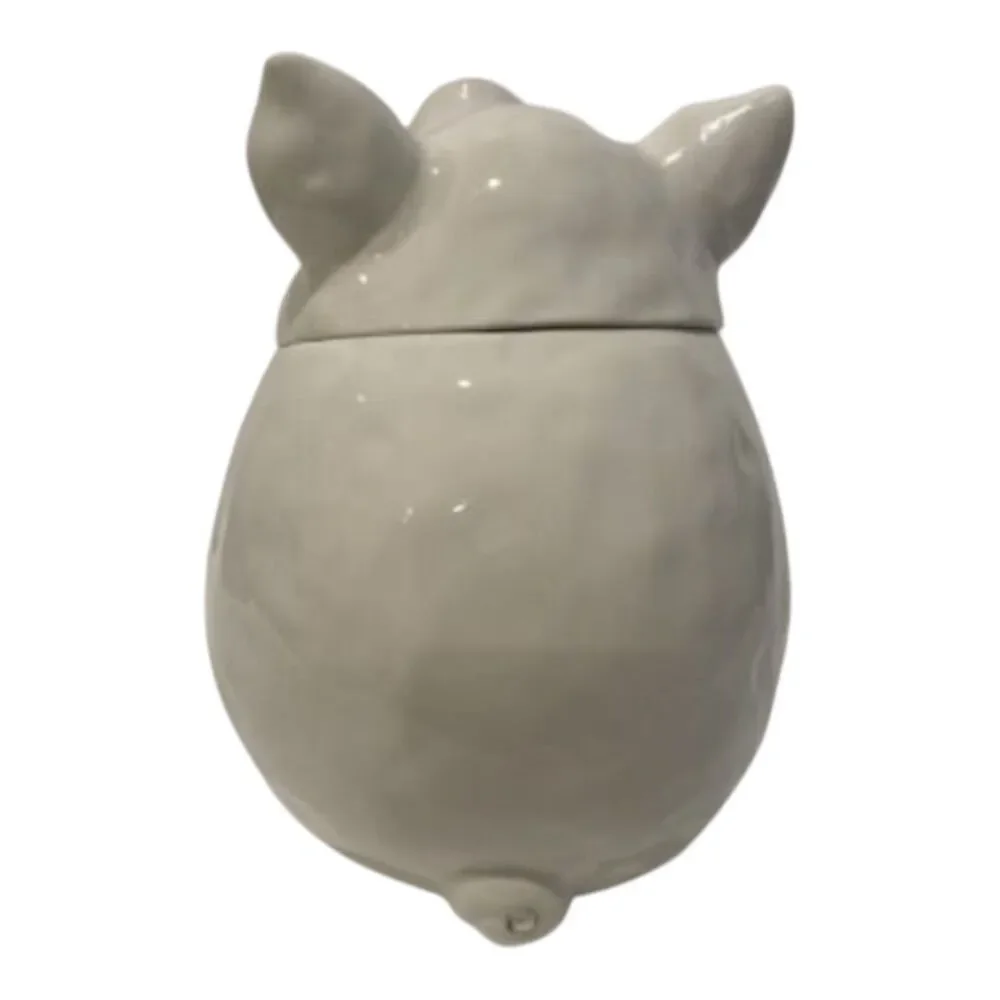 2000s Pier 1 Imports Hand Painted Earthenware Pig Cookie Jar Farmhouse Decor